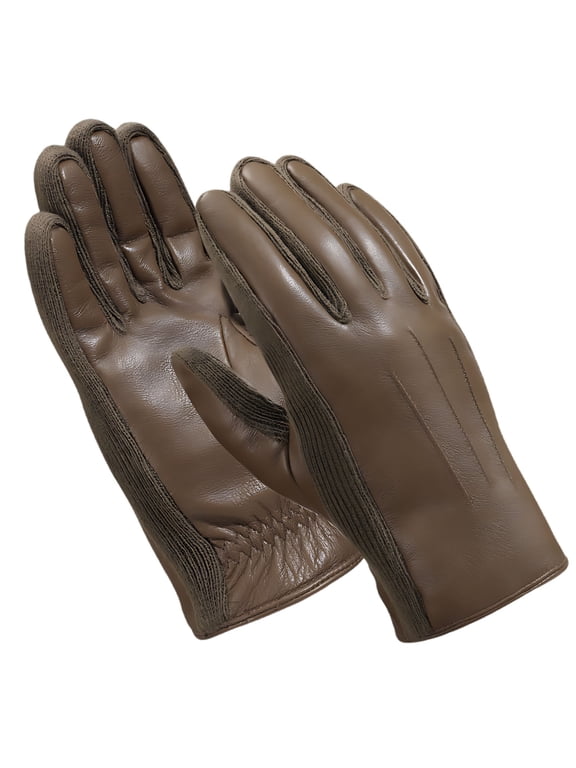 Men's Leather Winter Gloves Thermal Fleece Lined for Driving & Photography, Dark Khaki, Comfortable Lightweight Fit