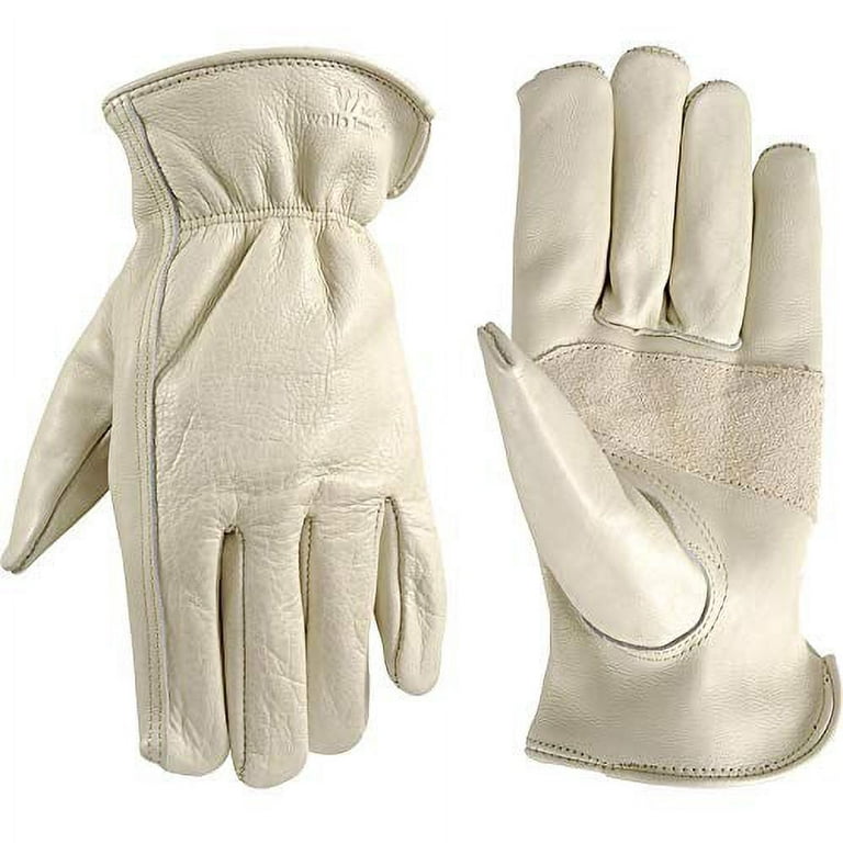 Men's Leather Work Gloves with Reinforced Palm, DIY, Yardwork,  Construction, Motorcycle, Small (Wells Lamont 1130), Light Grey 