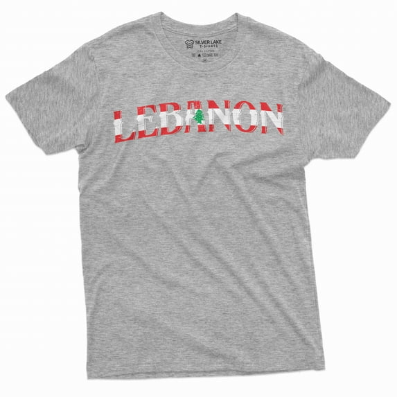 Men's Lebanon T-shirt Lebanon flag coat of arms country nation tee shirt Lebanese Lebanese tee (4X-Large Grey)