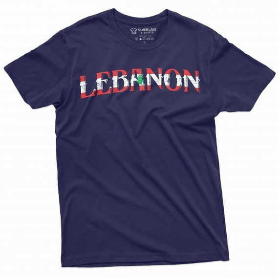 Men's Lebanon T-shirt Lebanon flag coat of arms country nation tee shirt Lebanese Lebanese tee (Small Navy Blue)