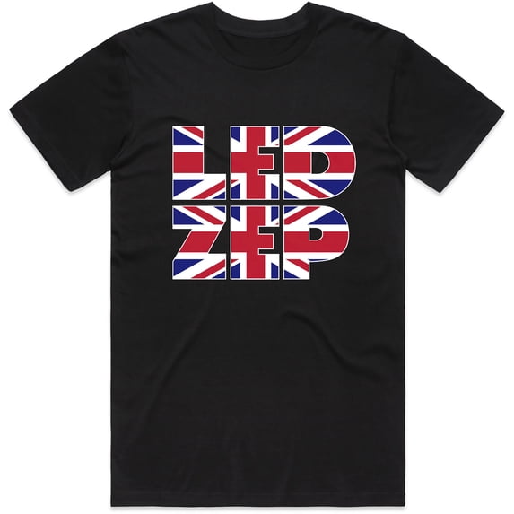 Men's Led Zeppelin Union Jack Type Slim Fit T-shirt Medium Black