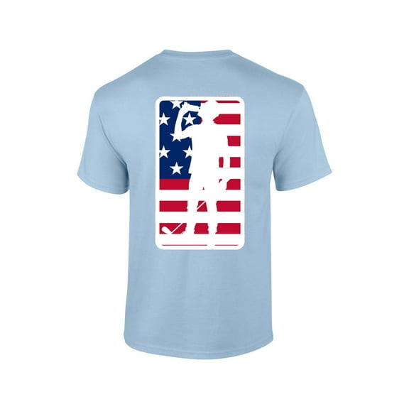 Men's Legalize Mulligans American Flag Golfer Drinking Beer Funny Patriotic Golf Short Sleeve T-shirt-Light Blue-large