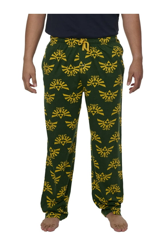 Men's Legend of Zelda Pajama Pants Lounge Wear Hyrule Triforce Green