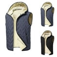 thumbnail image 1 of Men's Leisure Adding Fleece Thickened Hooded Vest Coat for Casual Layering, Outdoor Wear, and Winter Holiday Activities,Black,L, 1 of 5