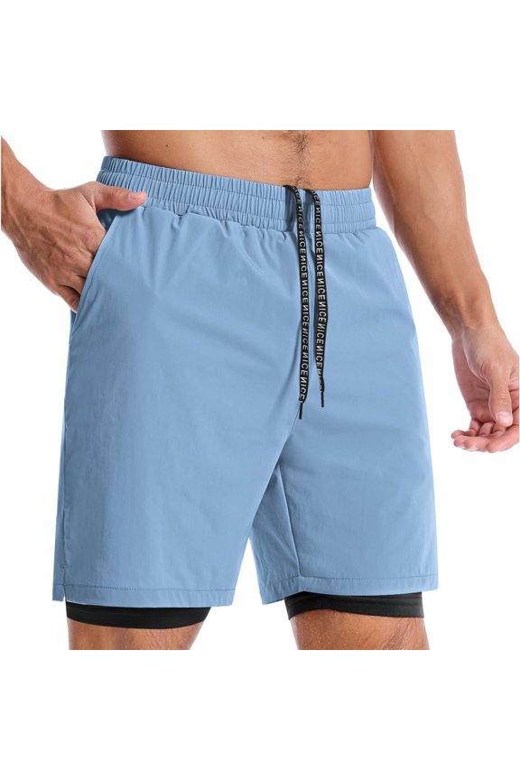 Men's Leisure Exercise Loose Quick-Dry Drawstring Beach Shorts with Pockets, Five-Inch Length for Casual Wear and Outdoor Activities,Light Blue,S