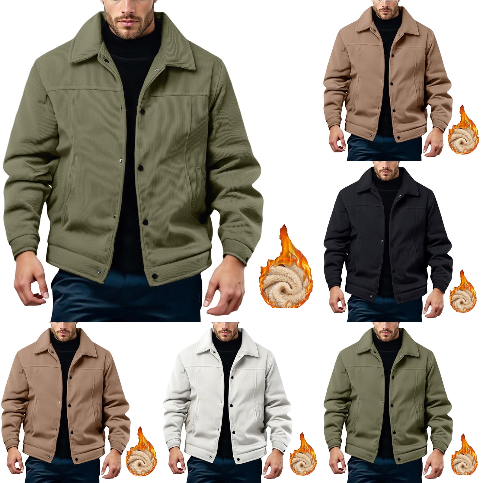 Men's Leisure Fashion Comfort Flip Collar Jacket with Fleece Thickened ...