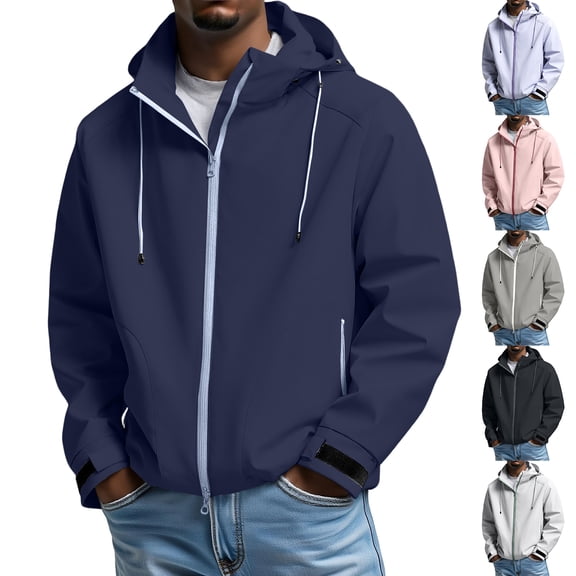Men's Leisure Loose Windbreaker with Hooded Design - Waterproof Coat for Spring and Autumn Fashion, Outdoor Adventures, and Daily Commute, Great for All Seasons,Black,L