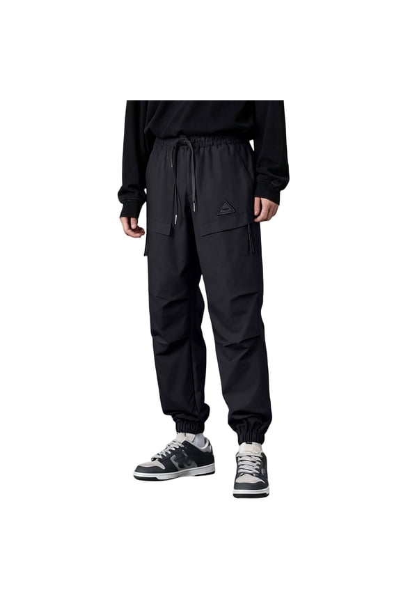 Men's Leisure Sports American Retro Function Paratrooper Tie The Feet Workwear Trousers with Fleece Lining for Winter Warmth and Casual Wear,Black,M