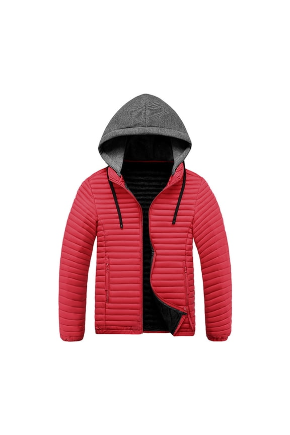 Men's Leisure Thin and Light Pork Rib Garment Hooded Cotton-Padded Jacket Coat for Lightweight Winter Comfort and Easy Layering with Hood and Warm Fill,Red,XL