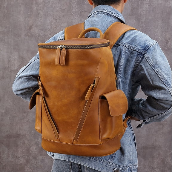 Men's Leisure Travel Large Capacity First Layer Leather Backpackage,Brown