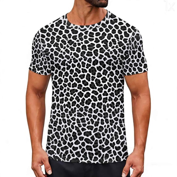 Men's Leopard Pattern T Shirts Crewneck Short Sleeve Stretch Pullover Casual Workout Athletic Undershirts