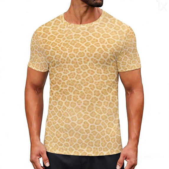 Men's Leopard Pattern T Shirts Crewneck Short Sleeve Stretch Pullover Casual Workout Athletic Undershirts