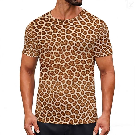 Men's Leopard Pattern T Shirts Crewneck Short Sleeve Stretch Pullover Casual Workout Athletic Undershirts