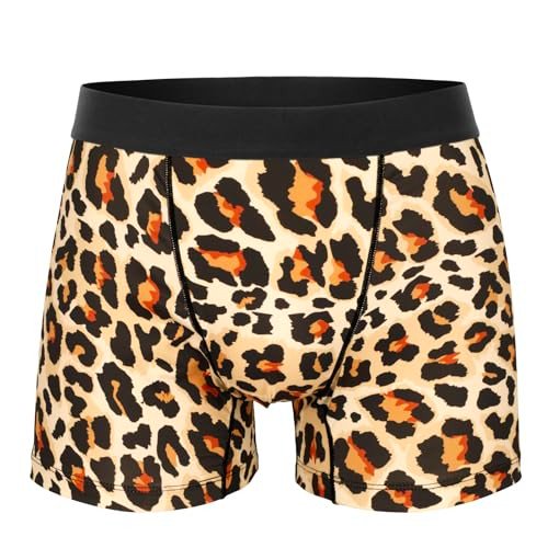 Men's Leopard Print Boxer Briefs - Breathable Moisture Wicking Underwear with Elastic Waistband, Comfort Fit