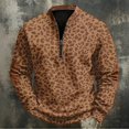 thumbnail image 1 of Men's Leopard Print Half Zip Sweatshirt, Trendy Retro Long Sleeve Stand Collar Pullover, Fall Comfy Loose Fit Casual Top Coffee 2XL, 1 of 5