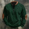 thumbnail image 1 of Men's Leopard Print Half Zip Sweatshirt, Trendy Retro Long Sleeve Stand Collar Pullover, Fall Comfy Loose Fit Casual Top Dark Green XL, 1 of 5