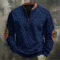 thumbnail image 1 of Men's Leopard Print Half Zip Sweatshirt, Trendy Retro Long Sleeve Stand Collar Pullover, Fall Comfy Loose Fit Casual Top Navy 3XL, 1 of 5