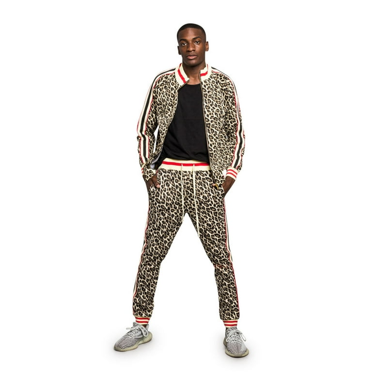 Men's Leopard Track Suit Set with Drawstring Waistband ST567