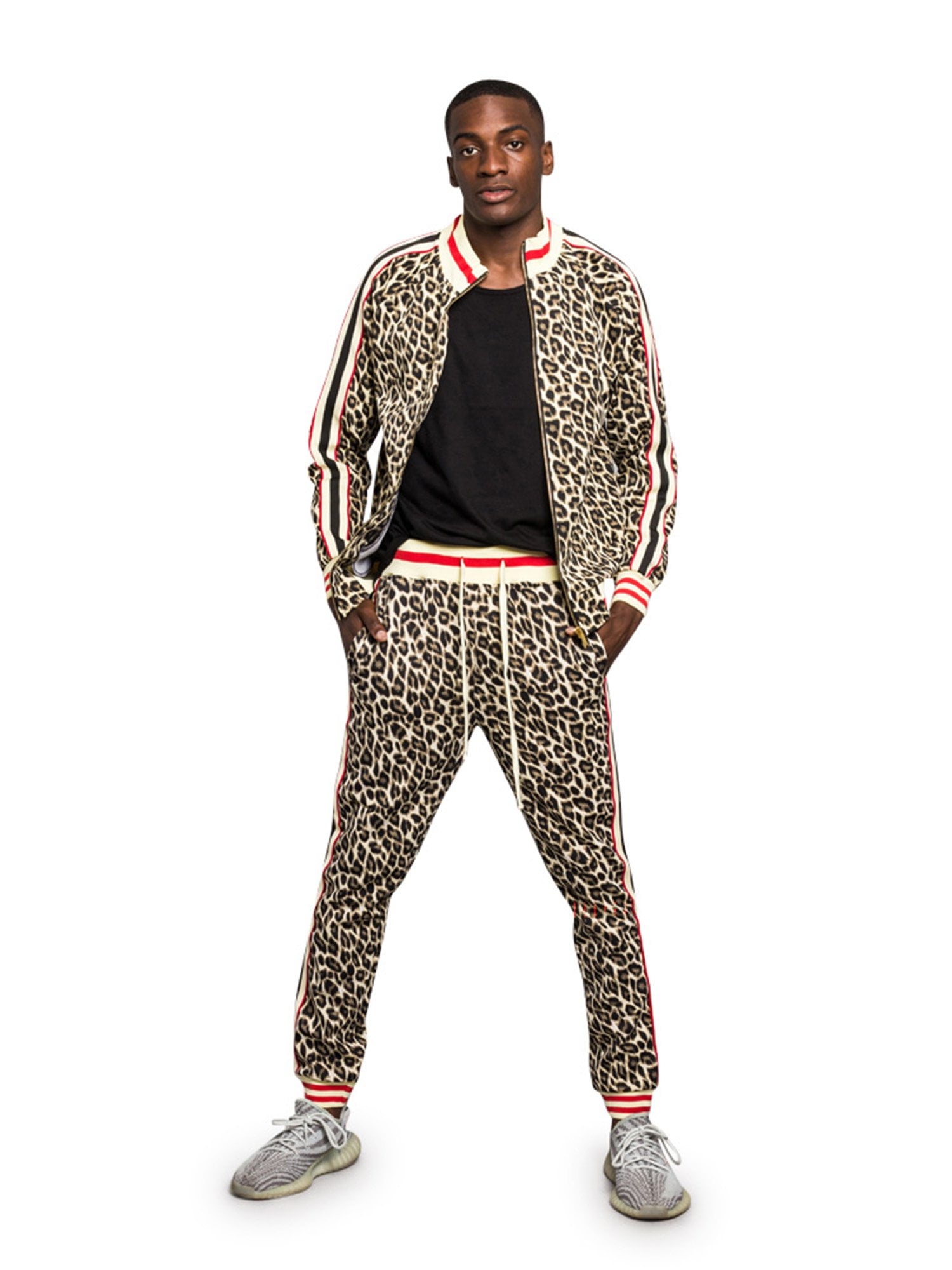 Men's Leopard Track Suit Set with Drawstring Waistband ST567