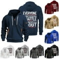 thumbnail image 1 of Men's Letter Graphic Print Hoodie with Zipper Arm Pocket, EVERYONE YOU MEET IS FIGHTING A BATTLE YOU KNOW NOTHING ABOUT Fleece Cardigan, Oversized Casual Pullover,Dark Gray,L, 1 of 4