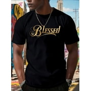 Men's Letter Graphic Tees Cotton Crew Neck T Shirts Short Sleeve T-Shirts Casual Summer Streetwear Black D XL