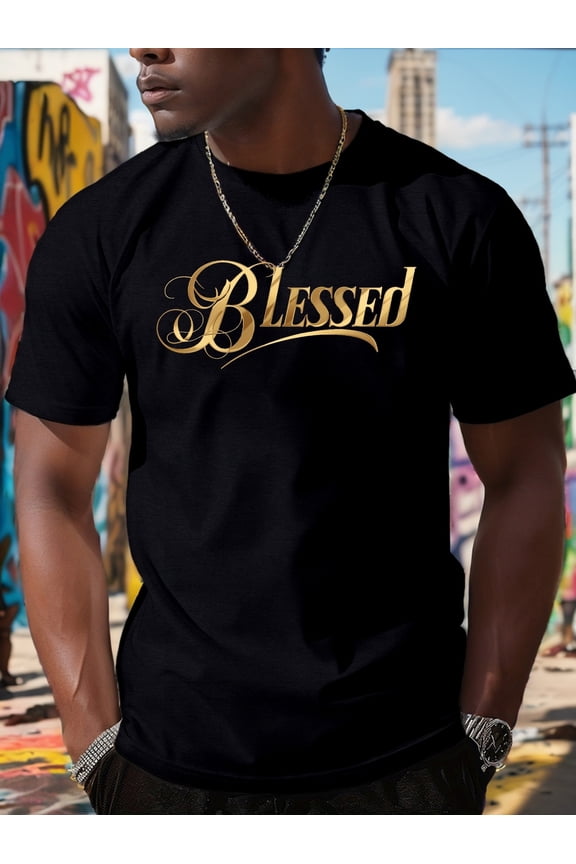 Men's Letter Graphic Tees Cotton Crew Neck T Shirts Short Sleeve T-Shirts Casual Summer Streetwear Black D XL