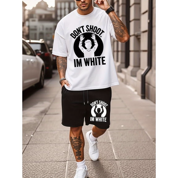 Men's Letter Graphic Tees Cotton Short Sleeve Printed Top Crewneck Casual Regular T-Shirt for Boys White S