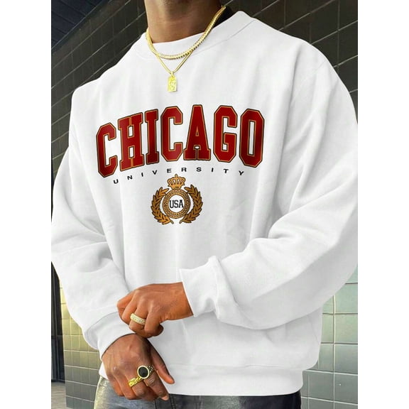 Men's Letter Print Crew Neck Loose Fit Casual Sweatshirt, Spring/Autumn