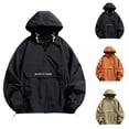 thumbnail image 1 of Men's Letter Print Quarter-Zip Hooded Jacket, Casual Regular Fit Long Sleeve Lightweight Outerwear for Spring & Fall, Daily Fashion Top,Black,L, 1 of 6