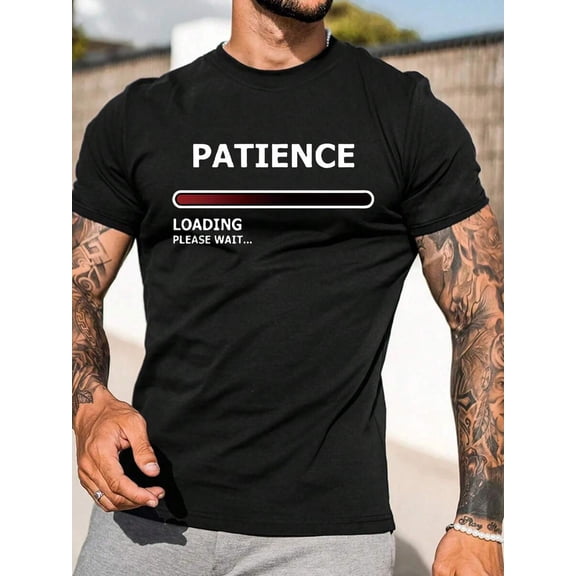 Men's Letter Print Round Neck Short Sleeve T-Shirt, Summer