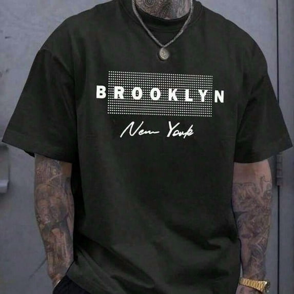 Men's Letter Print Round Neck Tee, Men's Summer Clothes, Summer Outfits, Regular Fit Casual Streetwear Short Sleeve Crew Neck T-Shirt For Summer, Graphic Tees, Fashion Men's Top For Daily Wear