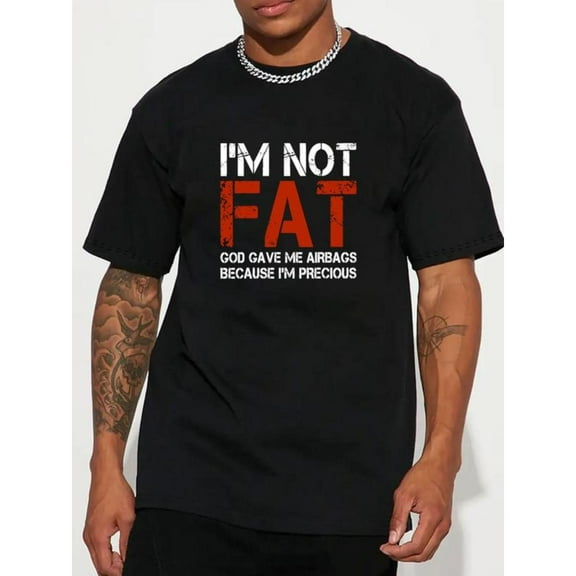 Men's Letter Tee Slogan Print Round Neck Regular Fit Top Cotton Short Sleeve Round Neck Black S-5XL