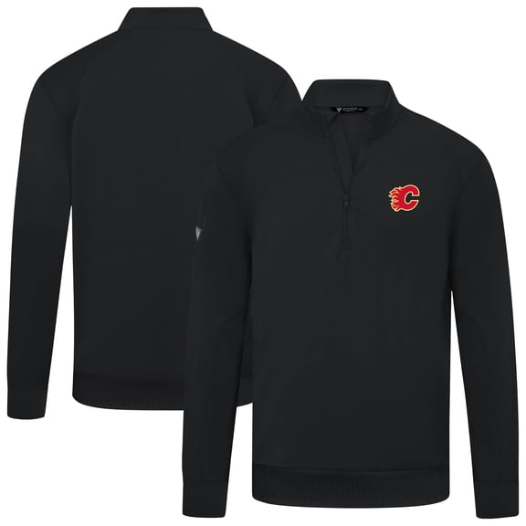 Men's Levelwear Black Calgary Flames Upright Tri-Blend Quarter-Zip Pullover