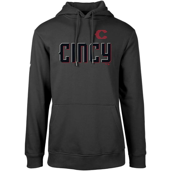 Men's Levelwear Black Cincinnati Reds City Connect Podium Core Logo Pullover Hoodie