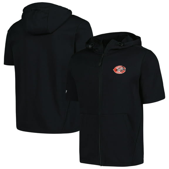 Men's Levelwear Black Cincinnati Reds Recruit Short Sleeve Full-Zip Hoodie