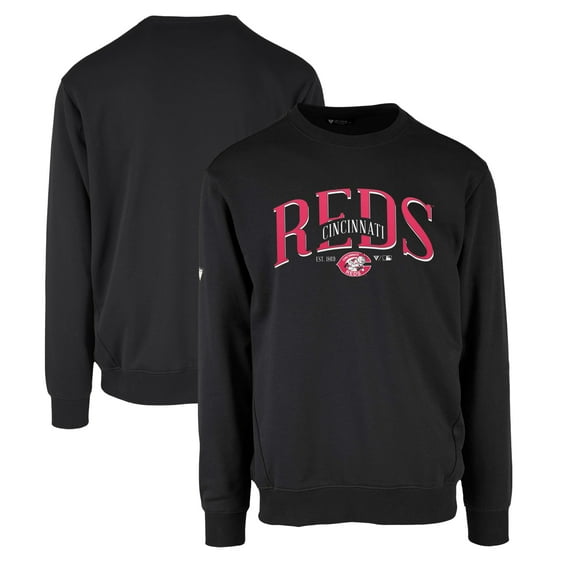 Men's Levelwear Black Cincinnati Reds Zane Cooperstown Collection Retro Spellout Pullover Sweatshirt