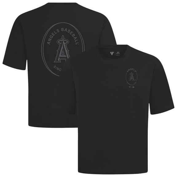Men's Levelwear Black Los Angeles Angels Register Oversized Luxe Signature Knit T-Shirt
