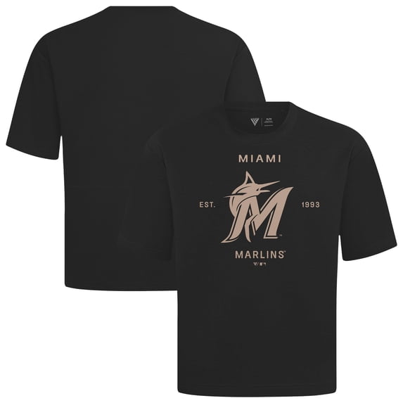 Men's Levelwear Black Miami Marlins Crossway Oversized Luxe Signature Knit T-Shirt