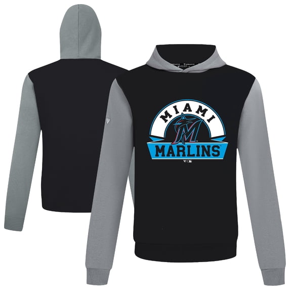 Men's Levelwear Black Miami Marlins Throwback Ultimate Banner Arch Hoodie