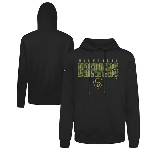 Men's Levelwear Black Milwaukee Brewers Podium Protect Pullover Hoodie