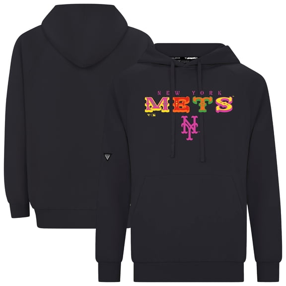 Men's Levelwear Black New York Mets Fiesta Text Connect Raglan Hoodie