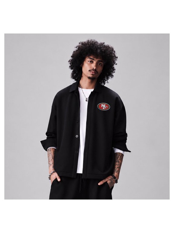 Men's Levelwear Black San Francisco 49ers Luxe Tri-Blend Full-Button Shirt Jacket