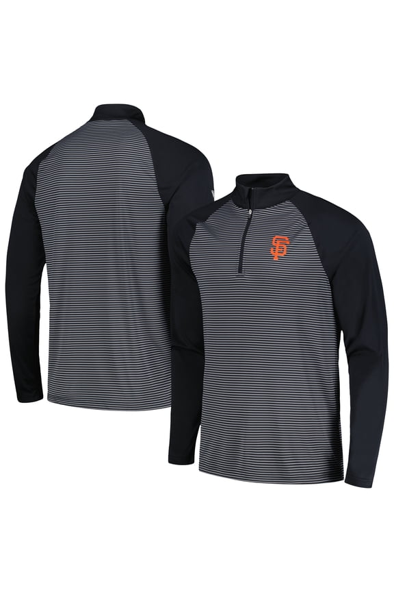 Men's Levelwear Black San Francisco Giants Charter Striped Raglan Quarter-Zip Top