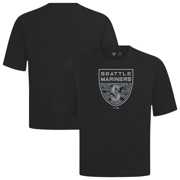 Men's Levelwear  Black Seattle Mariners Oversized Luxe Signature Knit Buckler T-Shirt