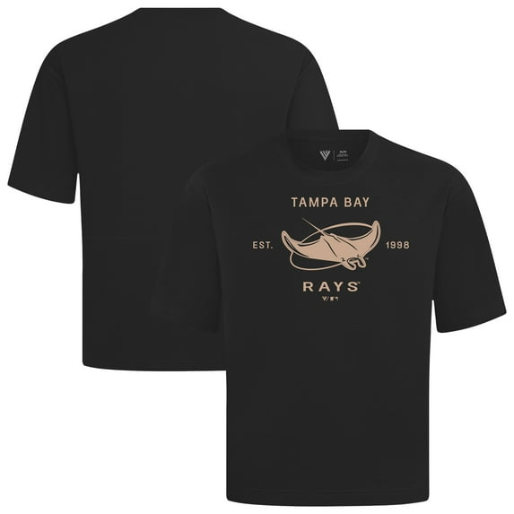 Men's Levelwear Black Tampa Bay Rays Crossway Oversized Luxe Signature Knit T-Shirt