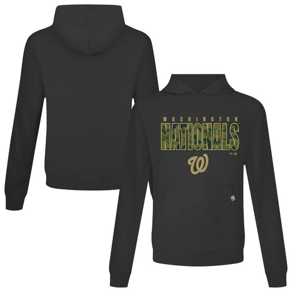 Men's Levelwear Black Washington Nationals Relay Protect Pullover Hoodie
