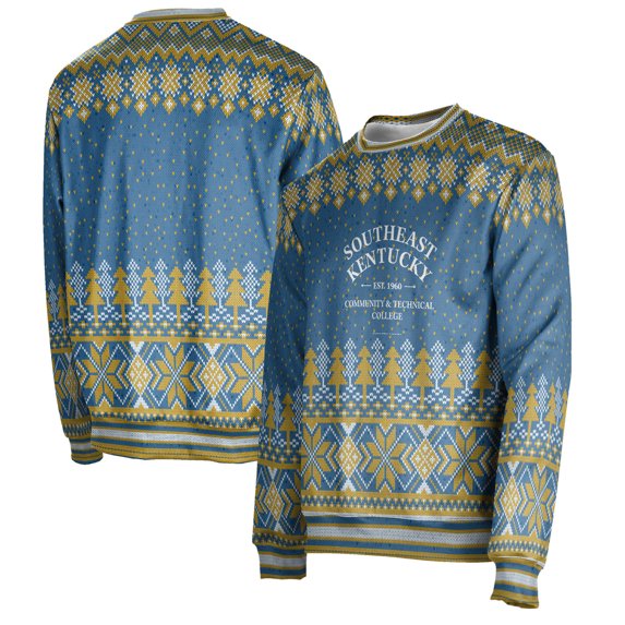 Men's ProSphere Blue Southeast Kentucky Community & Technical College Winter Holiday Pullover Sweatshirt