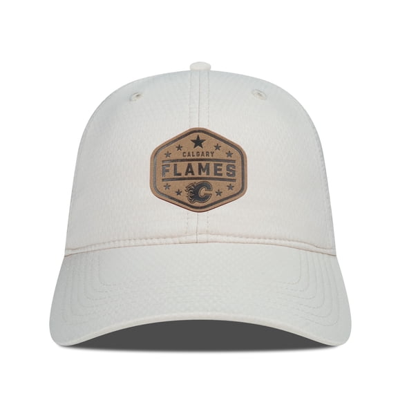 Men's Levelwear Cream Calgary Flames Faux Leather Patch Unstructured Adjustable Hat