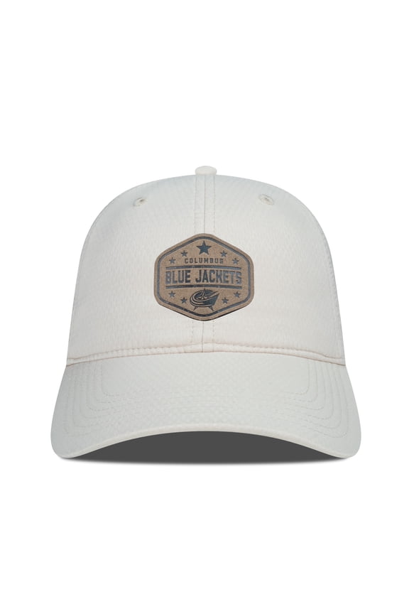Men's Levelwear  Cream Columbus Blue Jackets Faux Leather Patch Unstructured Adjustable Hat