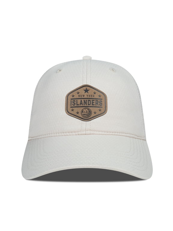 Men's Levelwear Cream New York Islanders Faux Leather Patch Unstructured Adjustable Hat